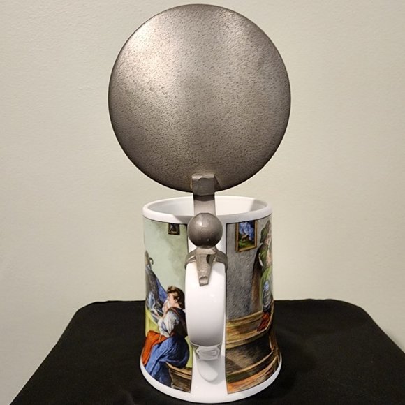 Vintage AK Kaiser Porcelain Beer Stein with Pewter lid - Arm Wrestling - Picture 5 of 15